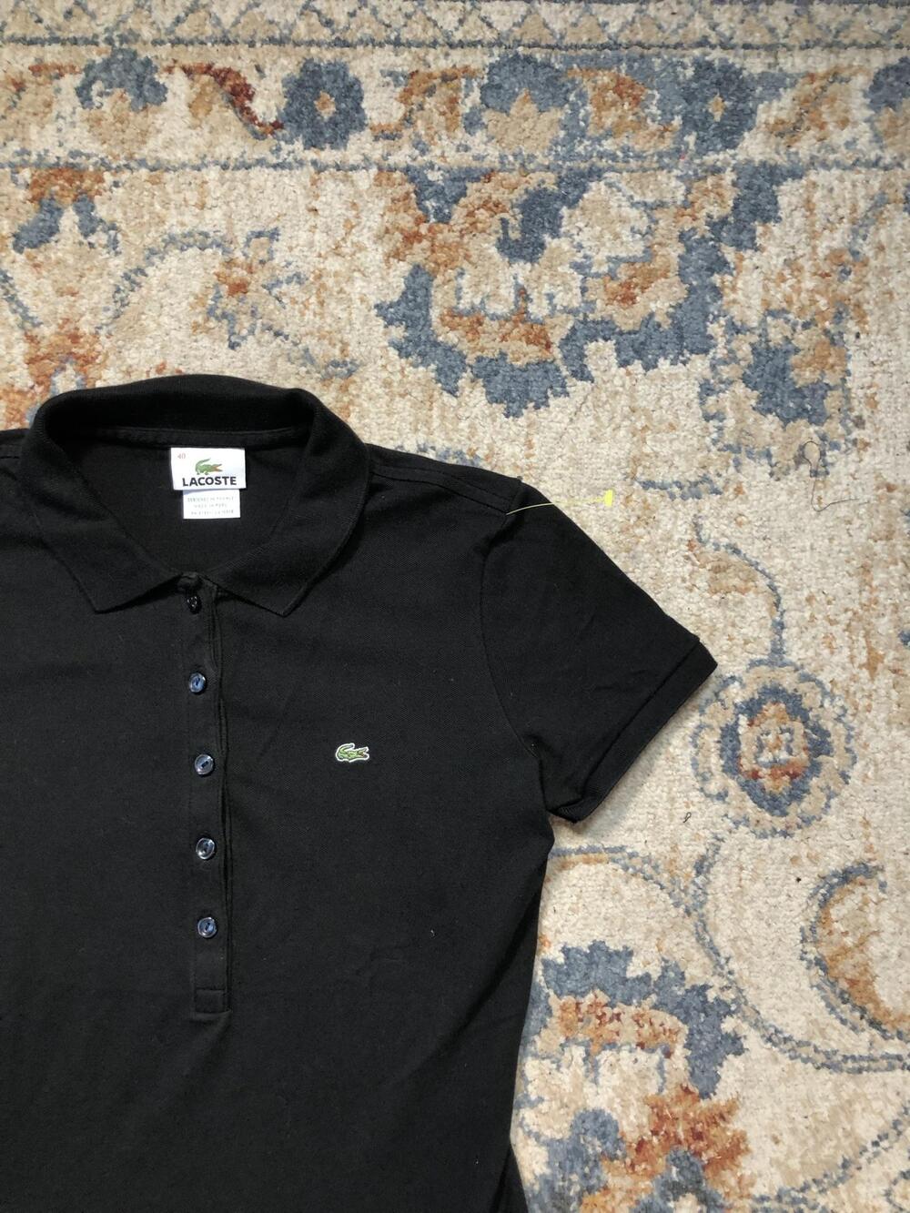 Lacoste Polo Shirt Womens 40 Black Slim Fit Short Sleeve Croc Logo Knit Casual - Picture 4 of 10